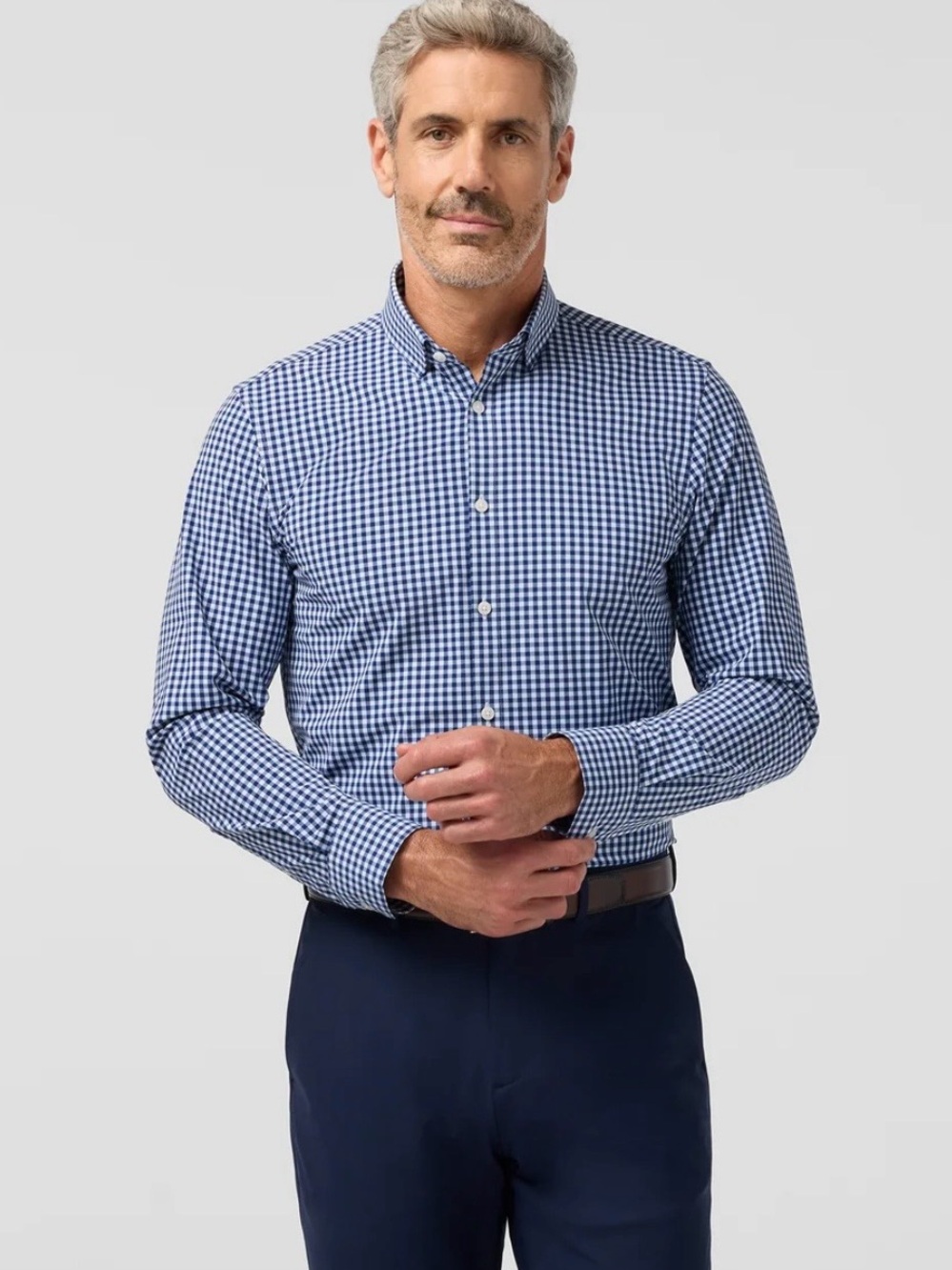 NWT Mizzen+Main Navy and White Gingham Button-Up Shirt